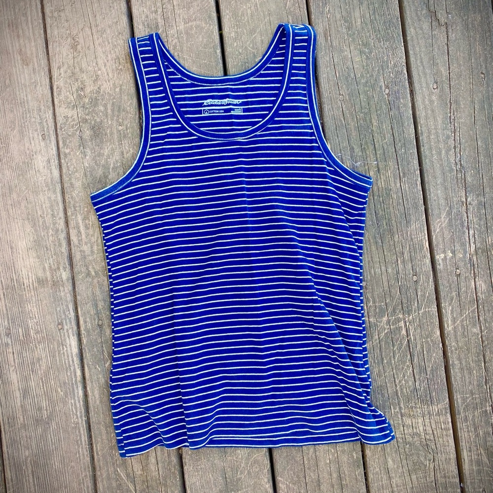 Navy Blue and White Striped Cotton Tank